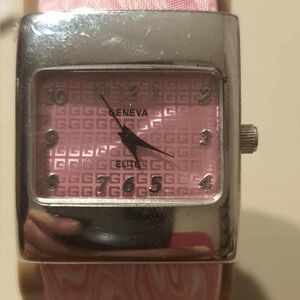 🦋10/$20🦋 Geneva Elite #712 Silver/Pink Women's Cuff Watch